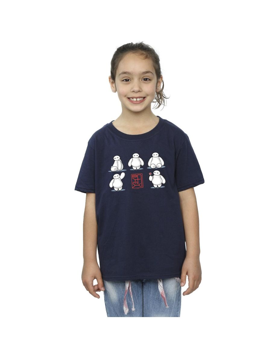 Disney Girls Big Hero 6 Baymax Many Poses Cotton T-Shirt - Navy Blue