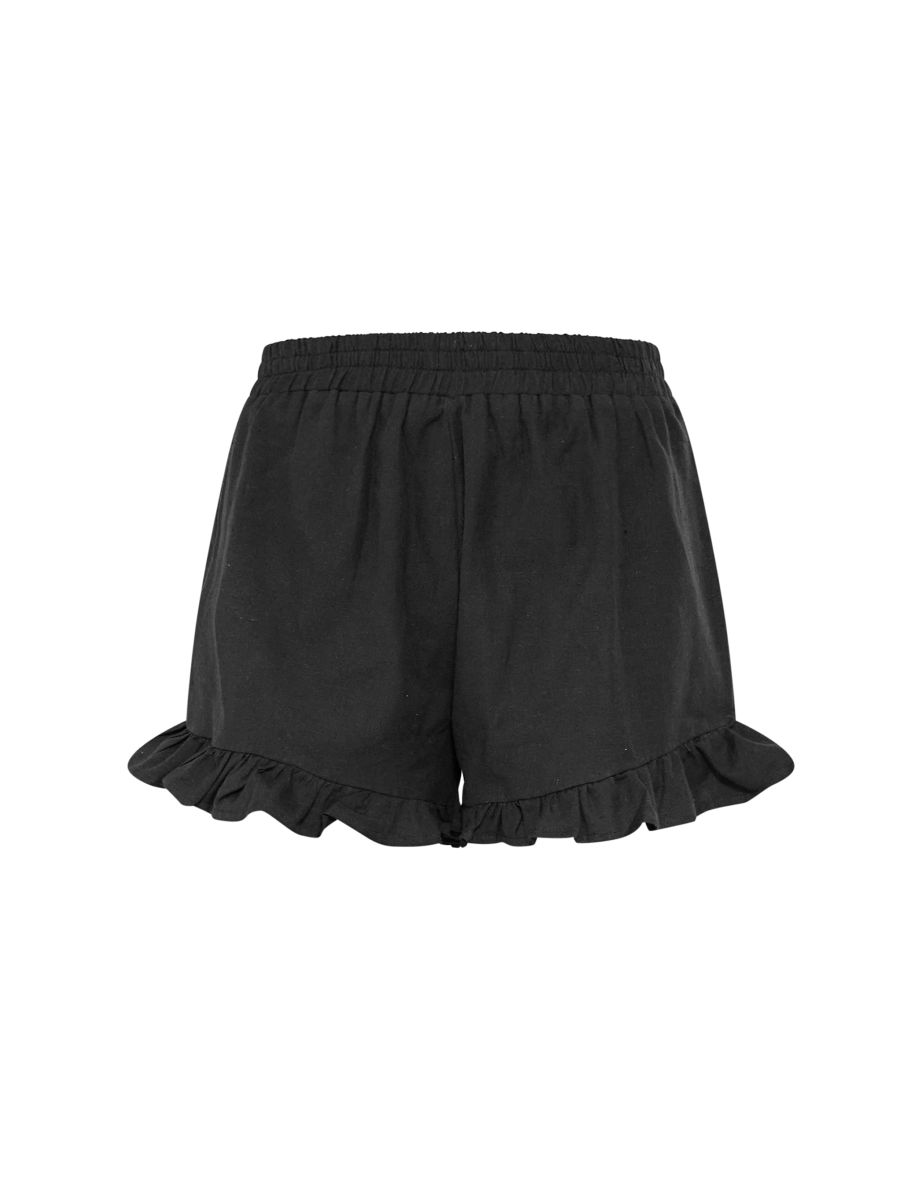 Black Linen Look Floaty Frill Hem Shorts - 5