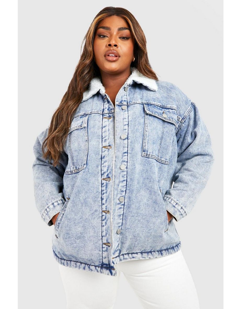 Plus size borg sales denim jacket