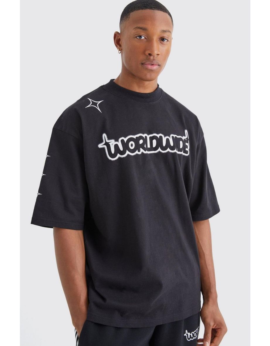 Oversized Boxy Half Sleeve Worldwide T-shirt - black