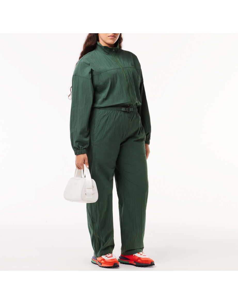 Women's Lacoste Belted Zip Neck Jumpsuit in Green