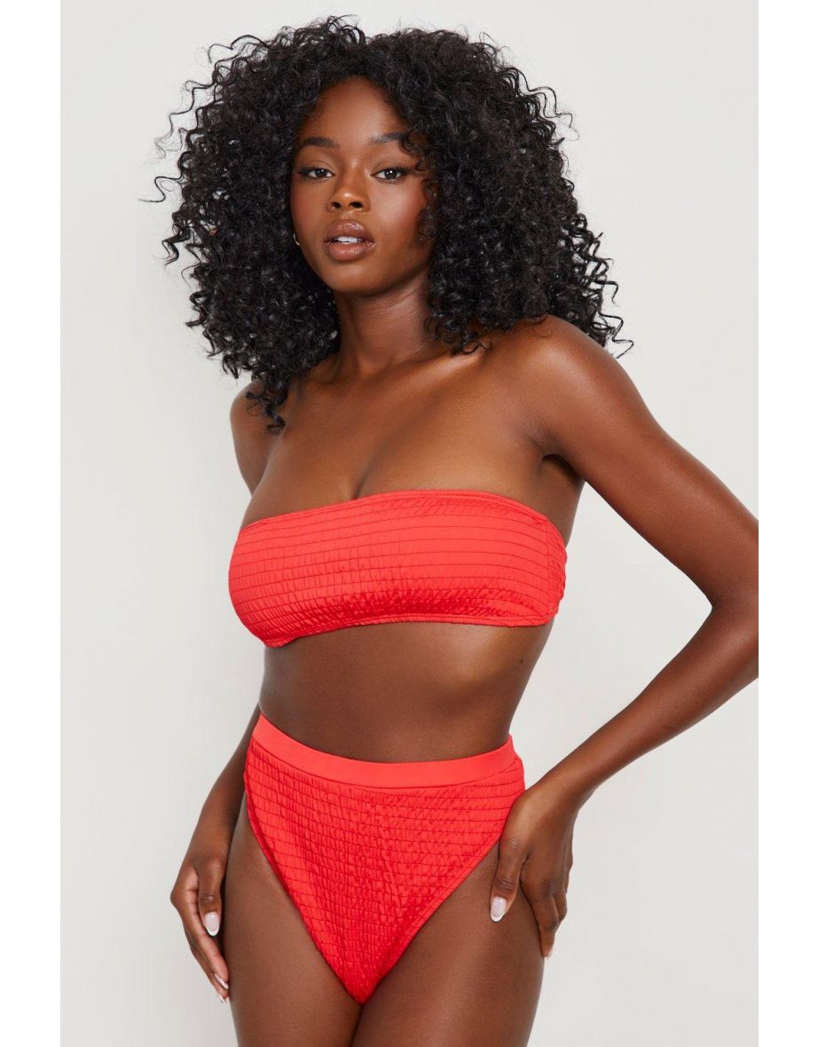 Shirred High Waisted Bikini Brief - red