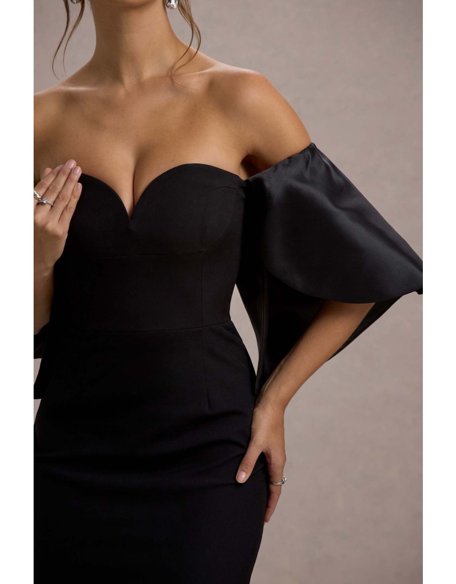 Dalani | Black Corset Maxi Dress With Satin Puff Sleeves - 5