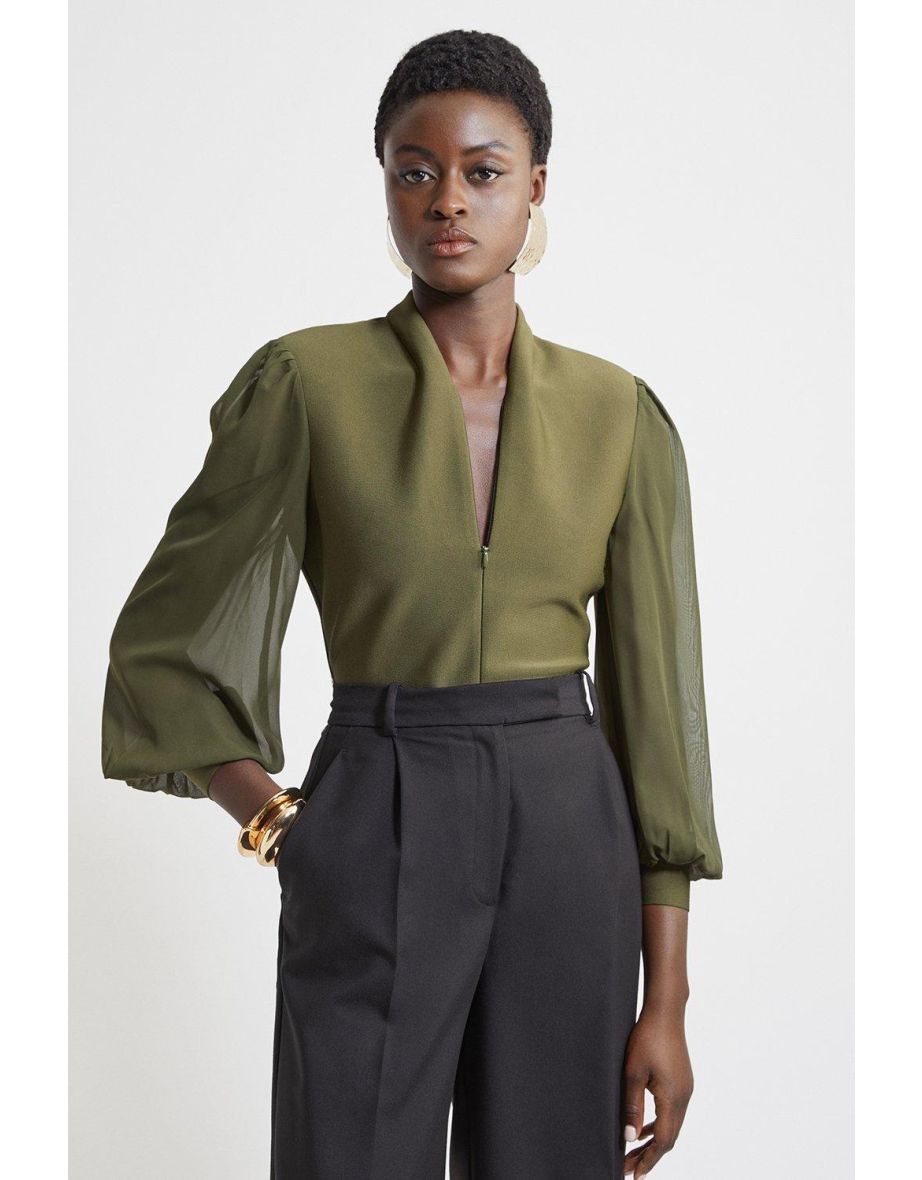 Shop Bandage Figure Form Zip Detail Chiffon Sleeve Knit Top