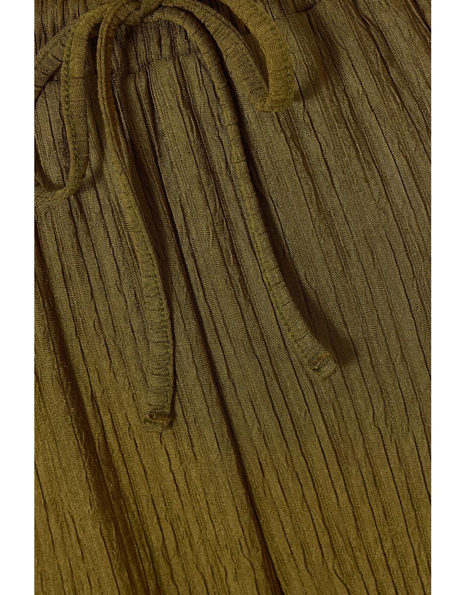 Khaki Textured Palazzo Trousers - 5