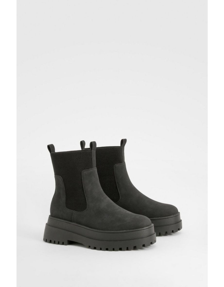 Wide Fit Chunky Elastic Panel Detail Chelsea Boots - black