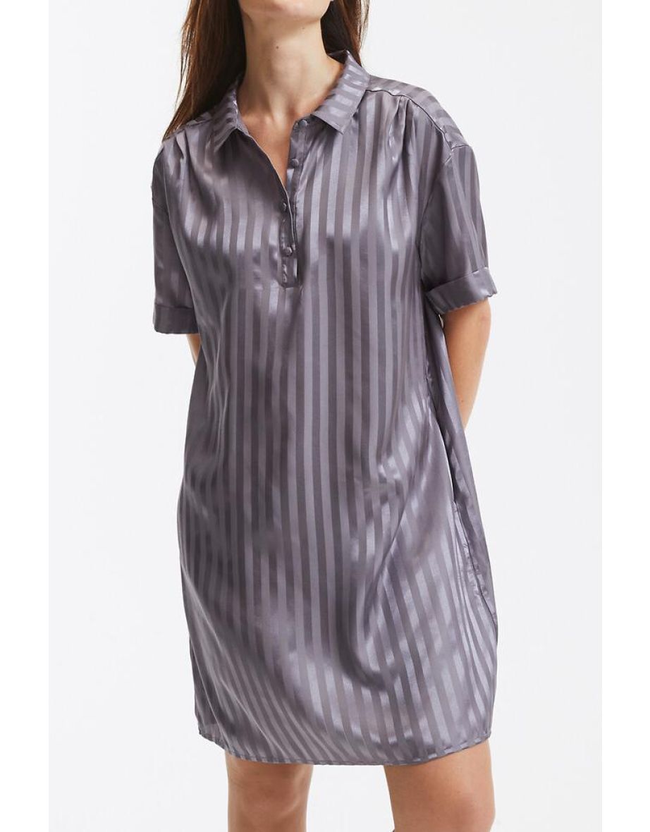 Striped Satin Nightshirt with Short Sleeves