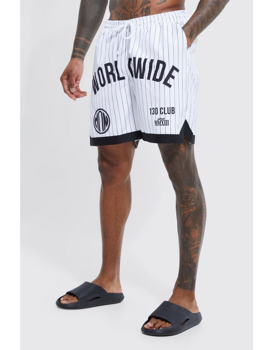 Mid Worldwide Stripe Basketball Swim Shorts - white