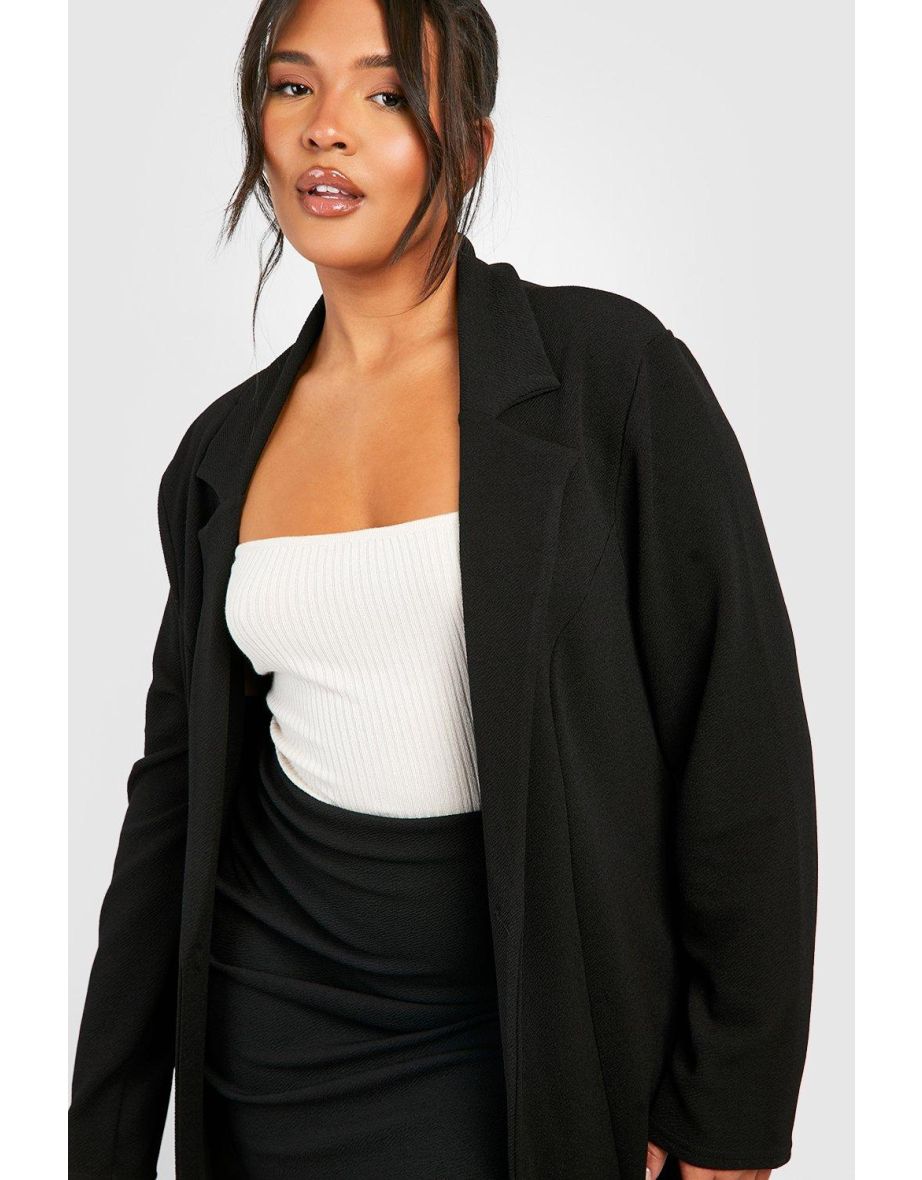 Plus Basic Jersey Single Button Blazer - black - 3
