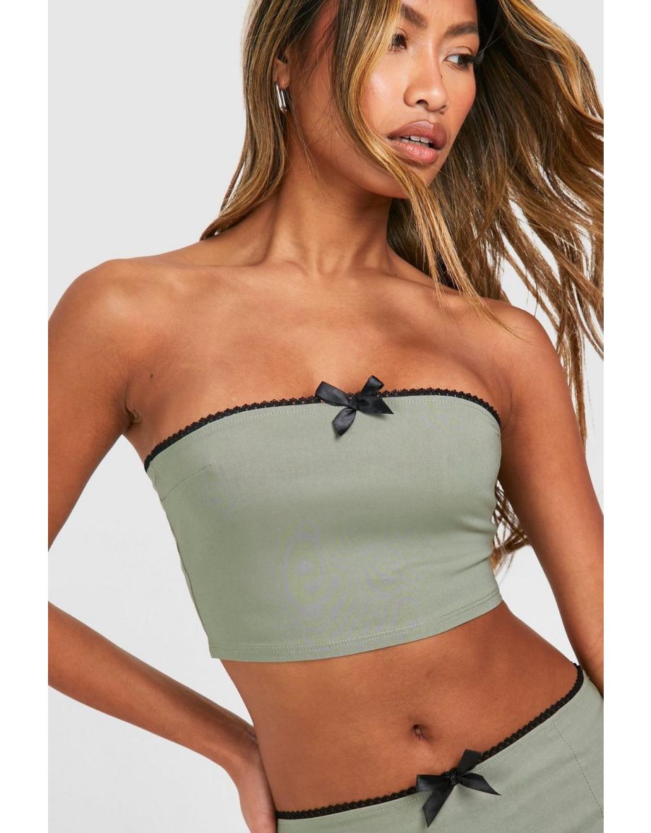 Bengaline Bow Detail Bandeau Top - khaki