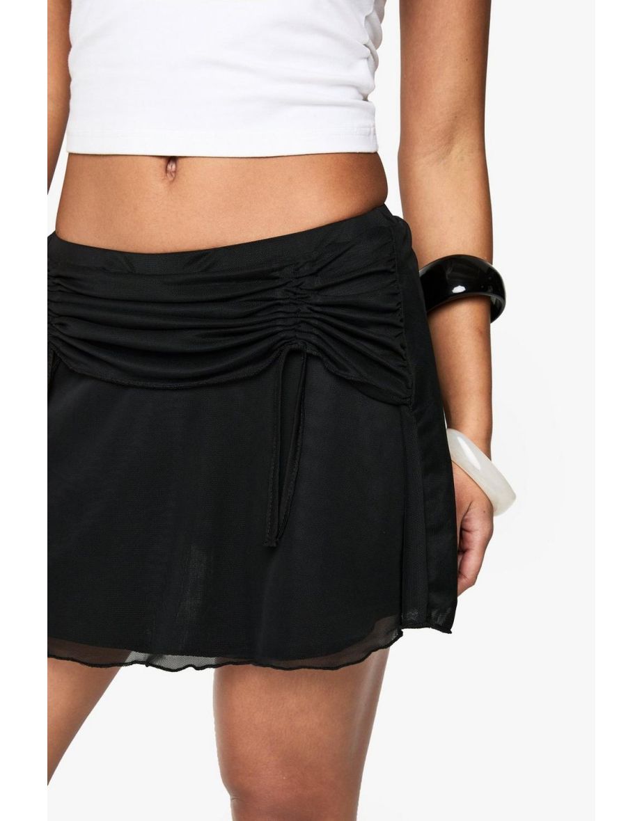 Mesh Ruched Front Flippy Skirt - black - 3