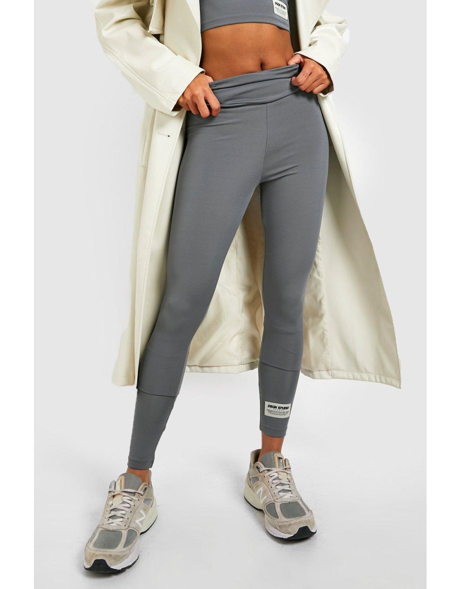 Woven Label Detail Active Leggings - charcoal - 3