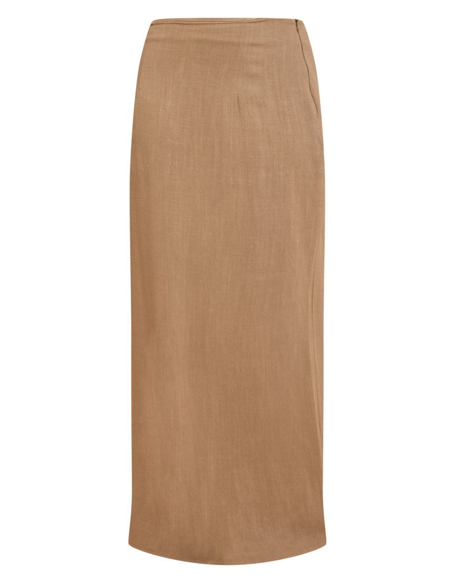 Khaki Textured Floaty Mid Rise Maxi Skirt - 4