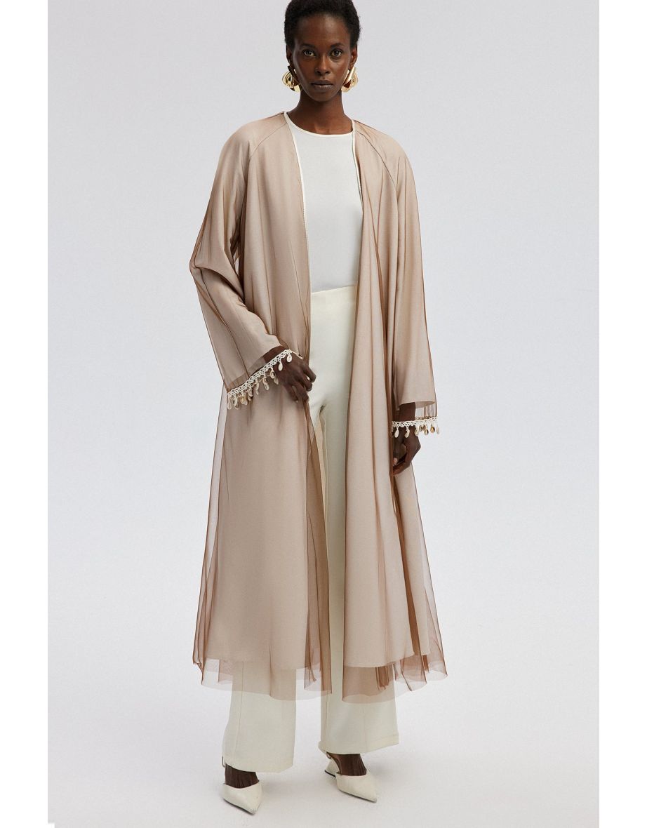 LINEN KIMONO WITH TULLE DETAIL