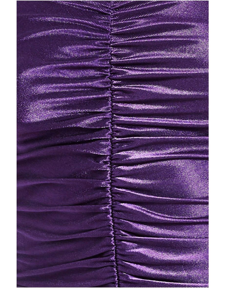 Goddiva Off The Shoulder Ruched Mini - Purple - 4