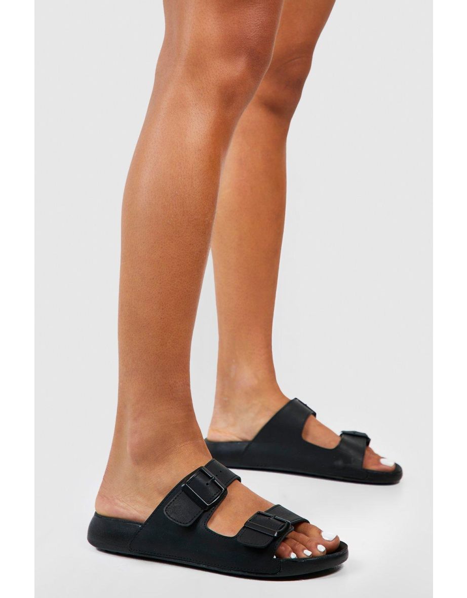 Wide Fit Double Buckle Sliders - black
