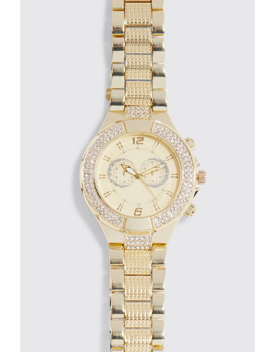 Man Iced Classic Watch With Gift Box - gold