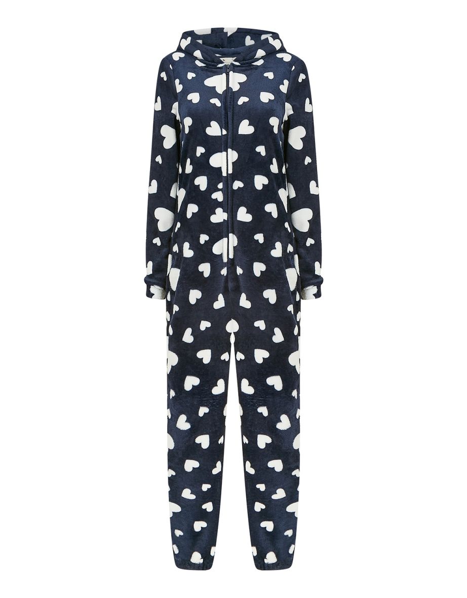 Yumi Navy Heart Super Soft Onesie With Pockets - 6