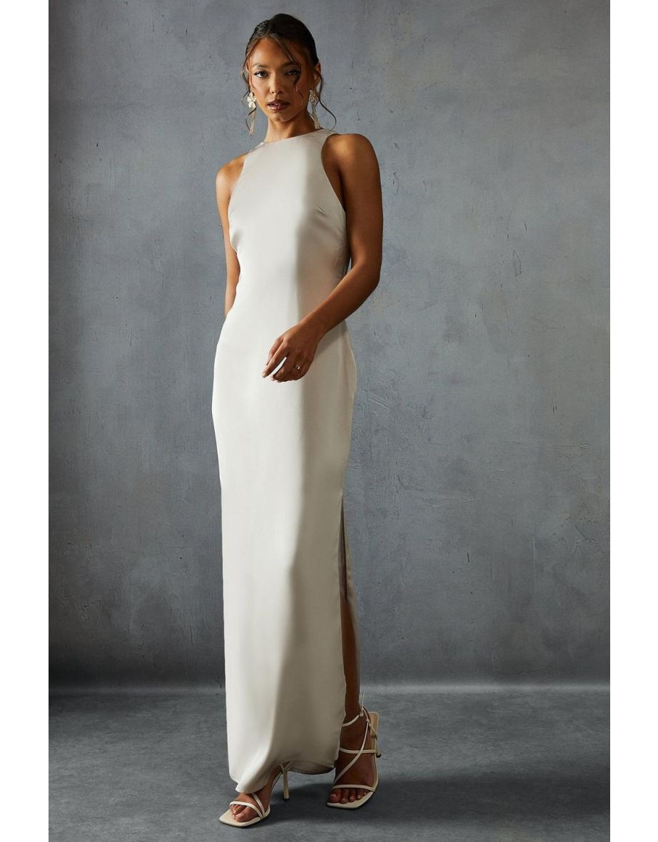 Premium Satin Racer Open Back Bridesmaid Dress