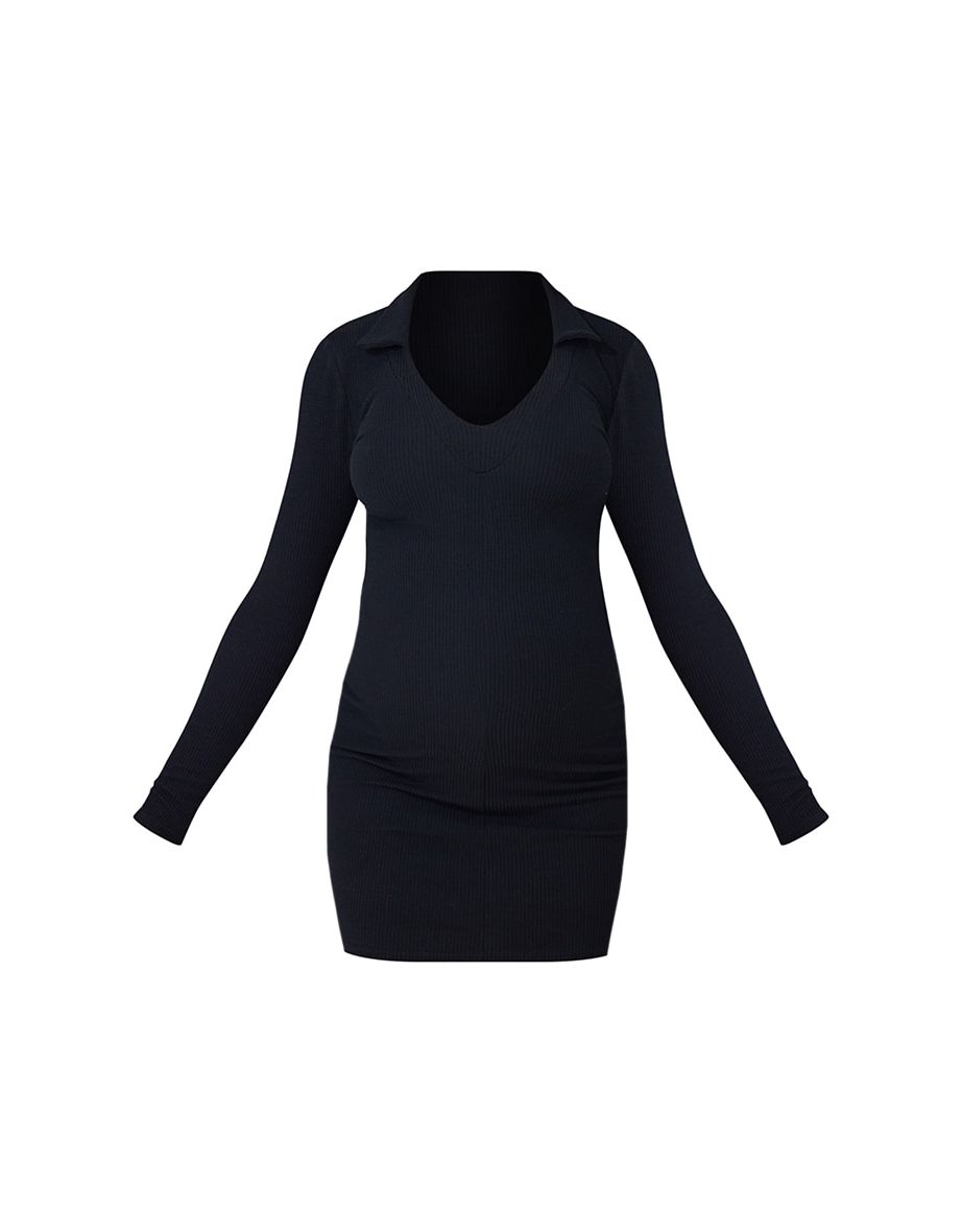 Maternity Black Plunge Polo Neck Mini Dress - 4