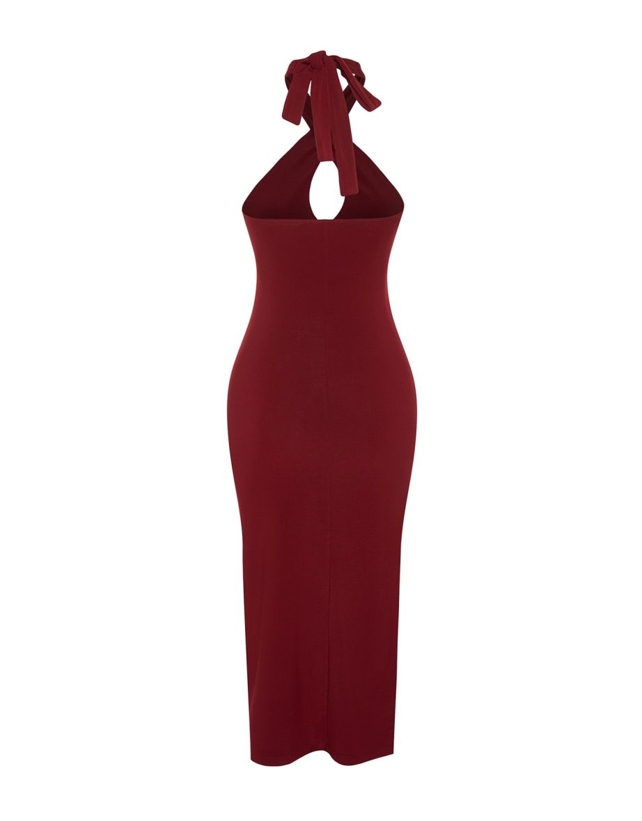 Red Halter Neck Bodycon Midaxi Evening Dress - 7