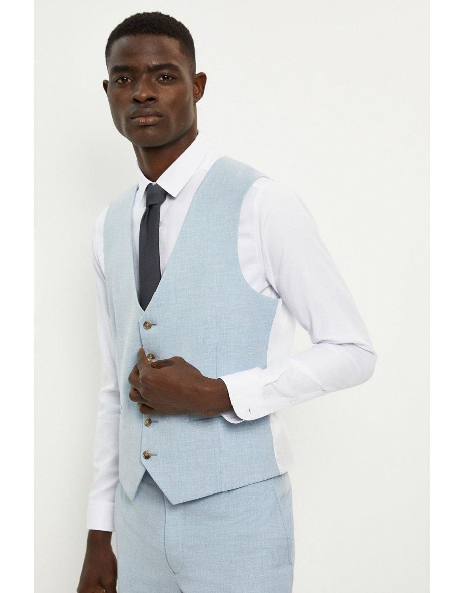Skinny Fit Pale Blue End On End Waistcoat
