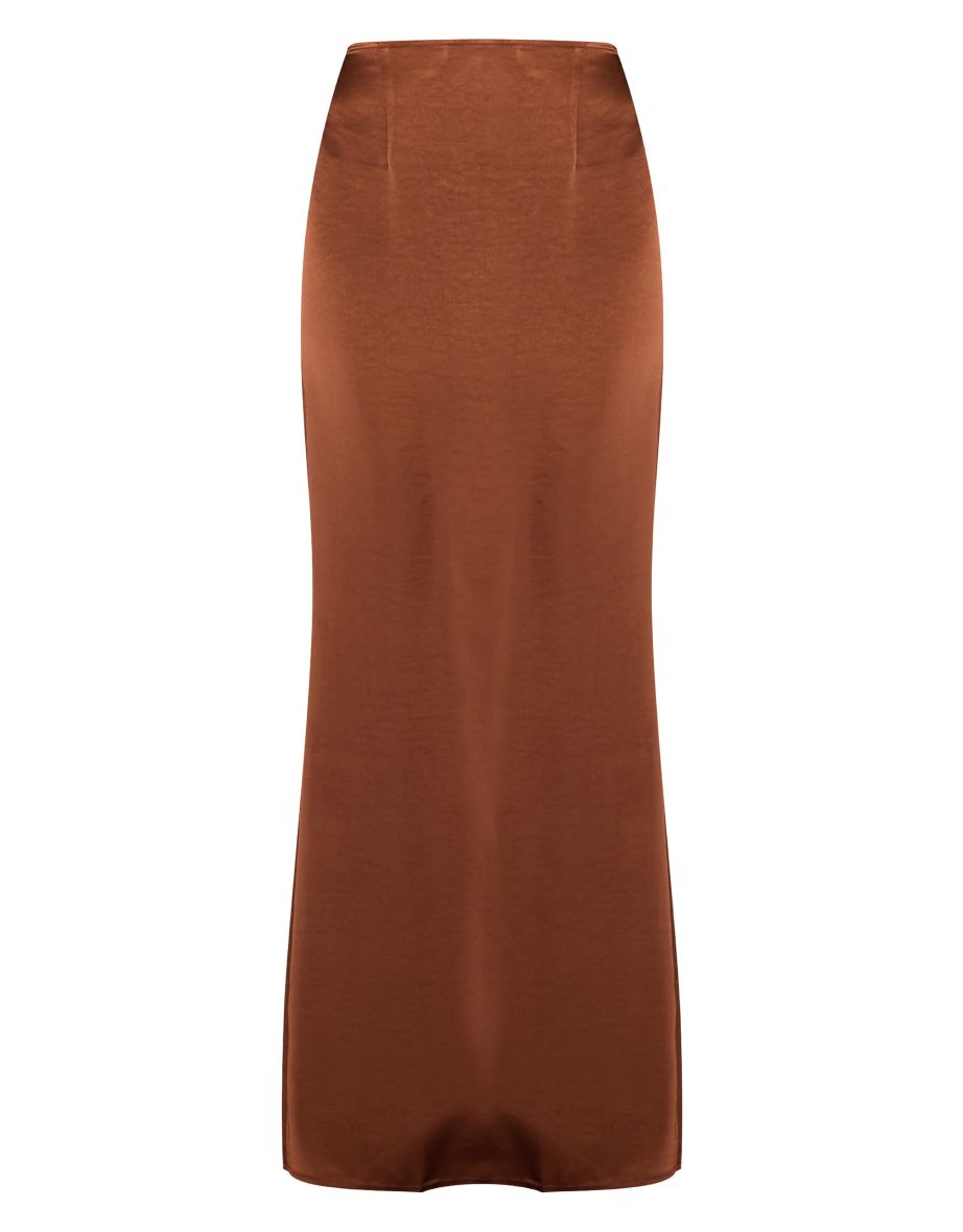 Chocolate Mid Rise Satin Maxi Skirt - 4