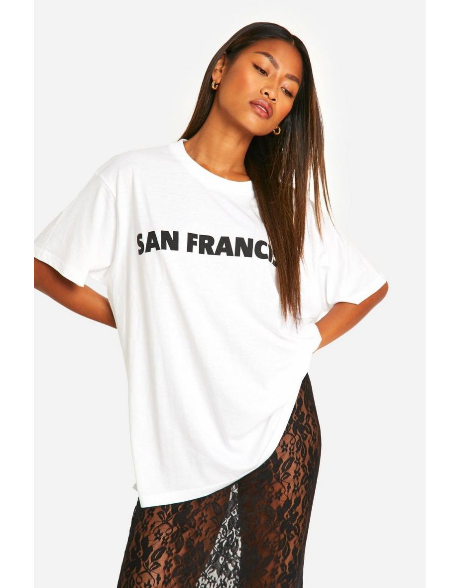 San Francisco Slogan Oversized Printed T-shirt - white