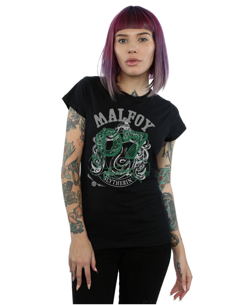 Harry Potter Womens/Ladies Malfoy Slytherin Cotton T-Shirt - Black - 3