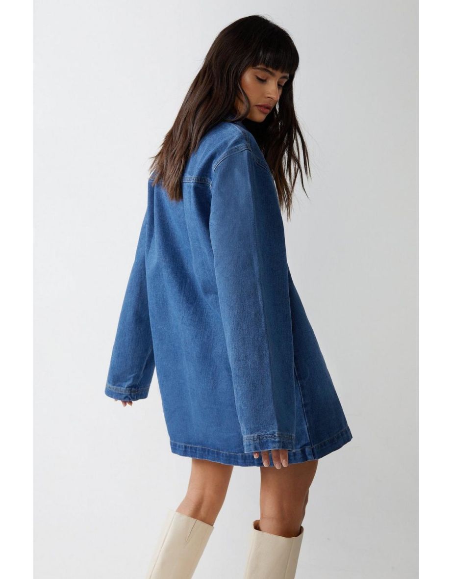 Long Sleeve Denim Smock Dress - 3