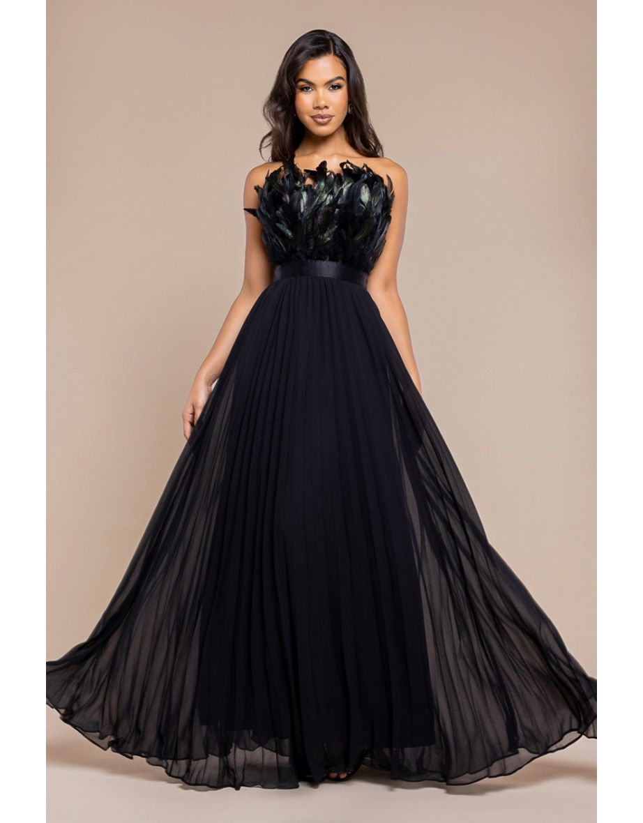 Goddiva Feather Off The Shoulder Pleated Evening