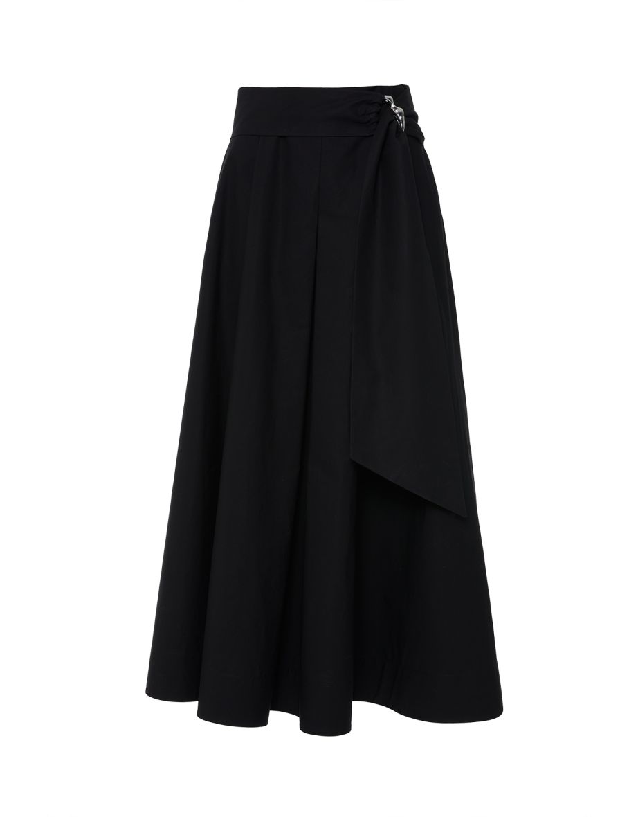 Metal Belt Buckle Detail Pleated Midi Skirt - 4
