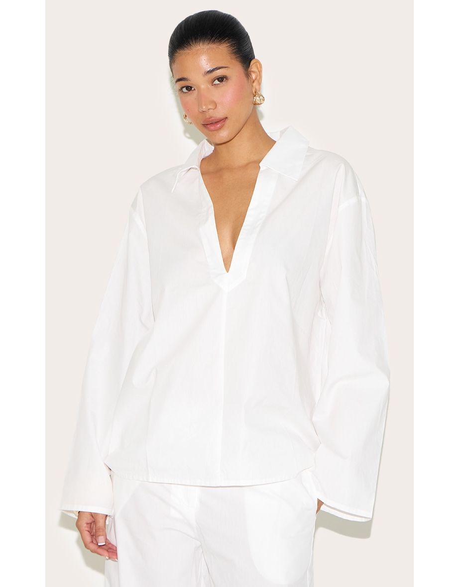 White Cotton Poplin Oversized Shirt