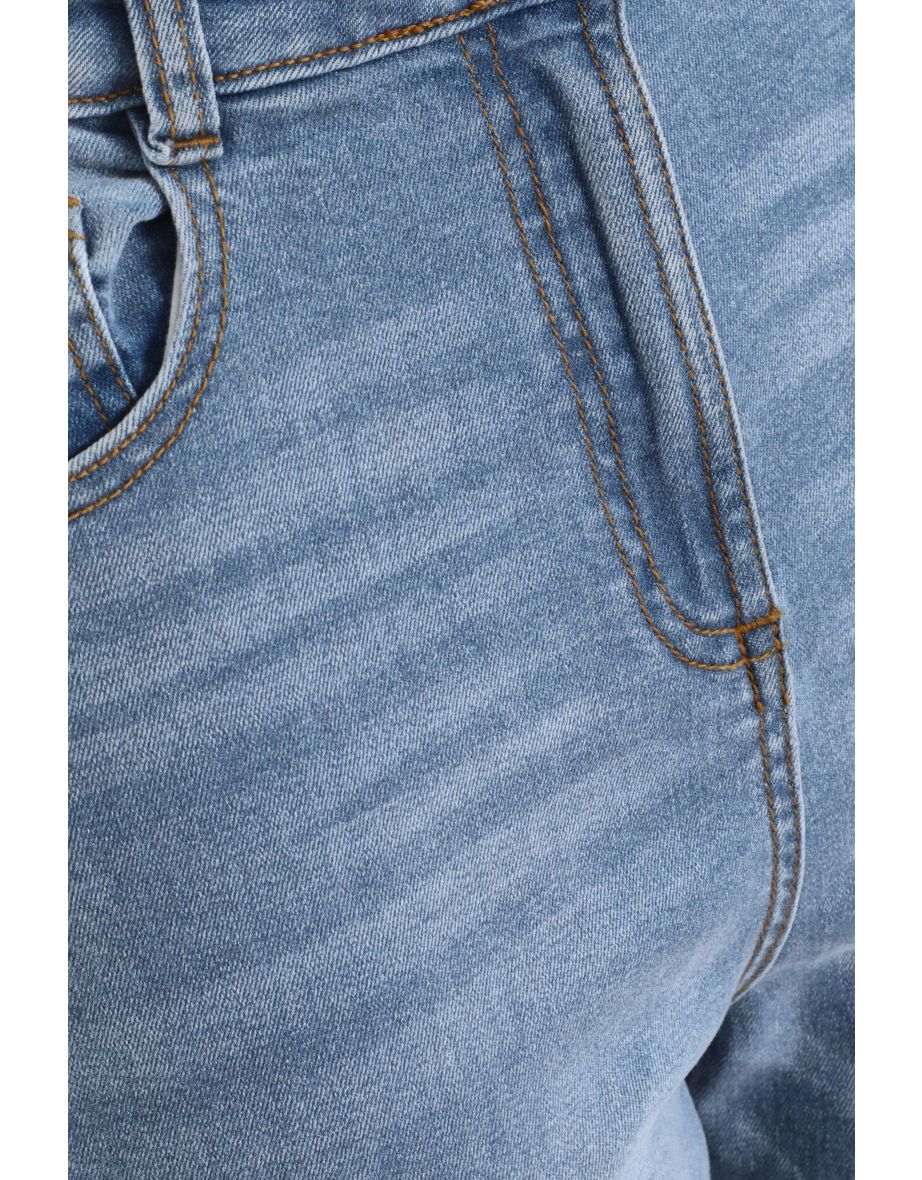Blue Denim Diamante Ripped Skinny Jeans - 5