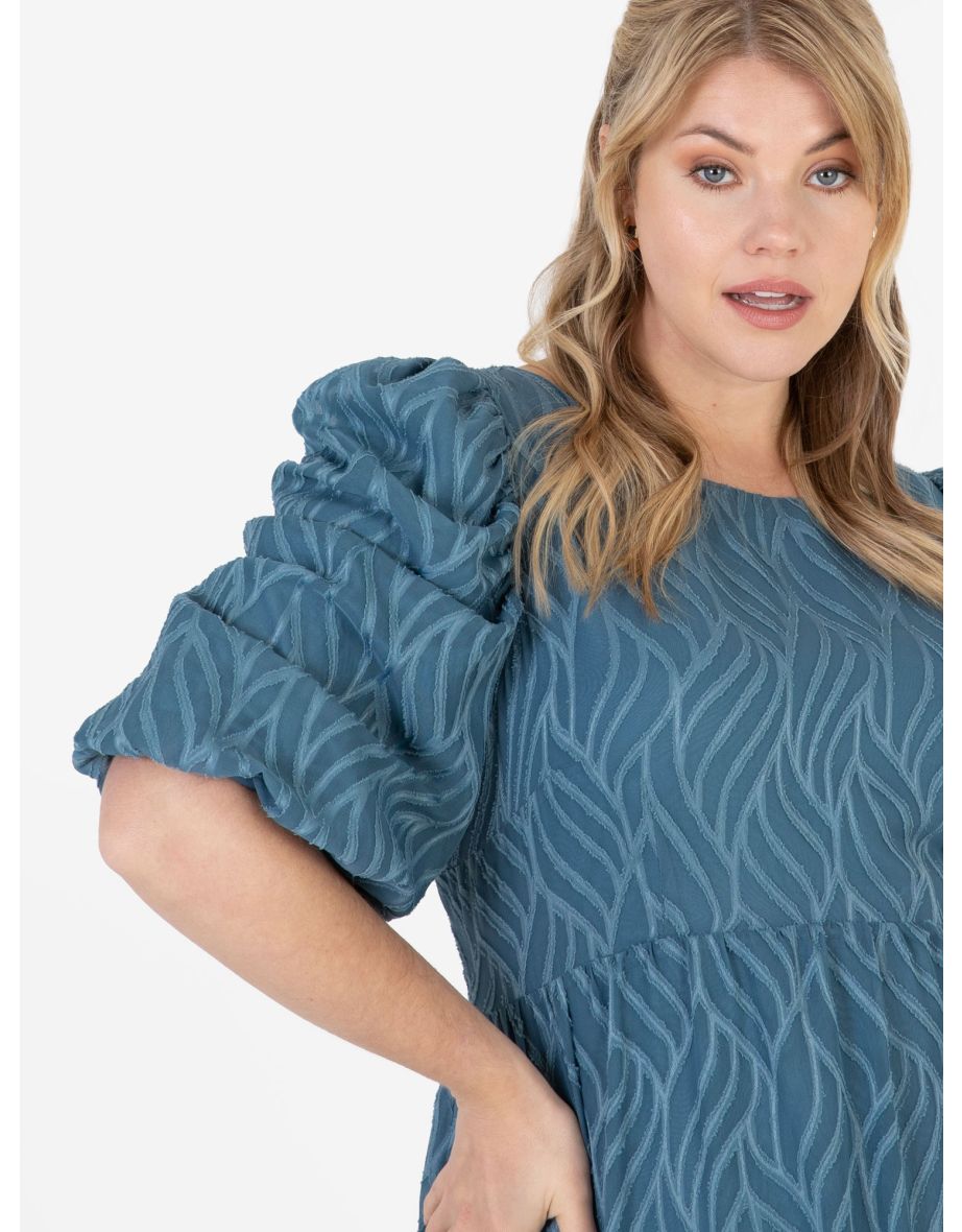 Lovedrobe Luxe Blue Textured Midi Dress with Keyhole Detail - 1