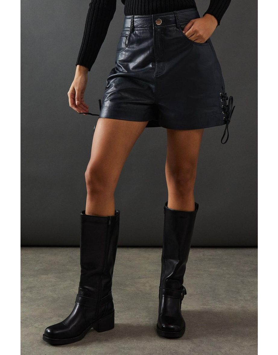 Real Leather Whipstitch Detail Shorts - 3
