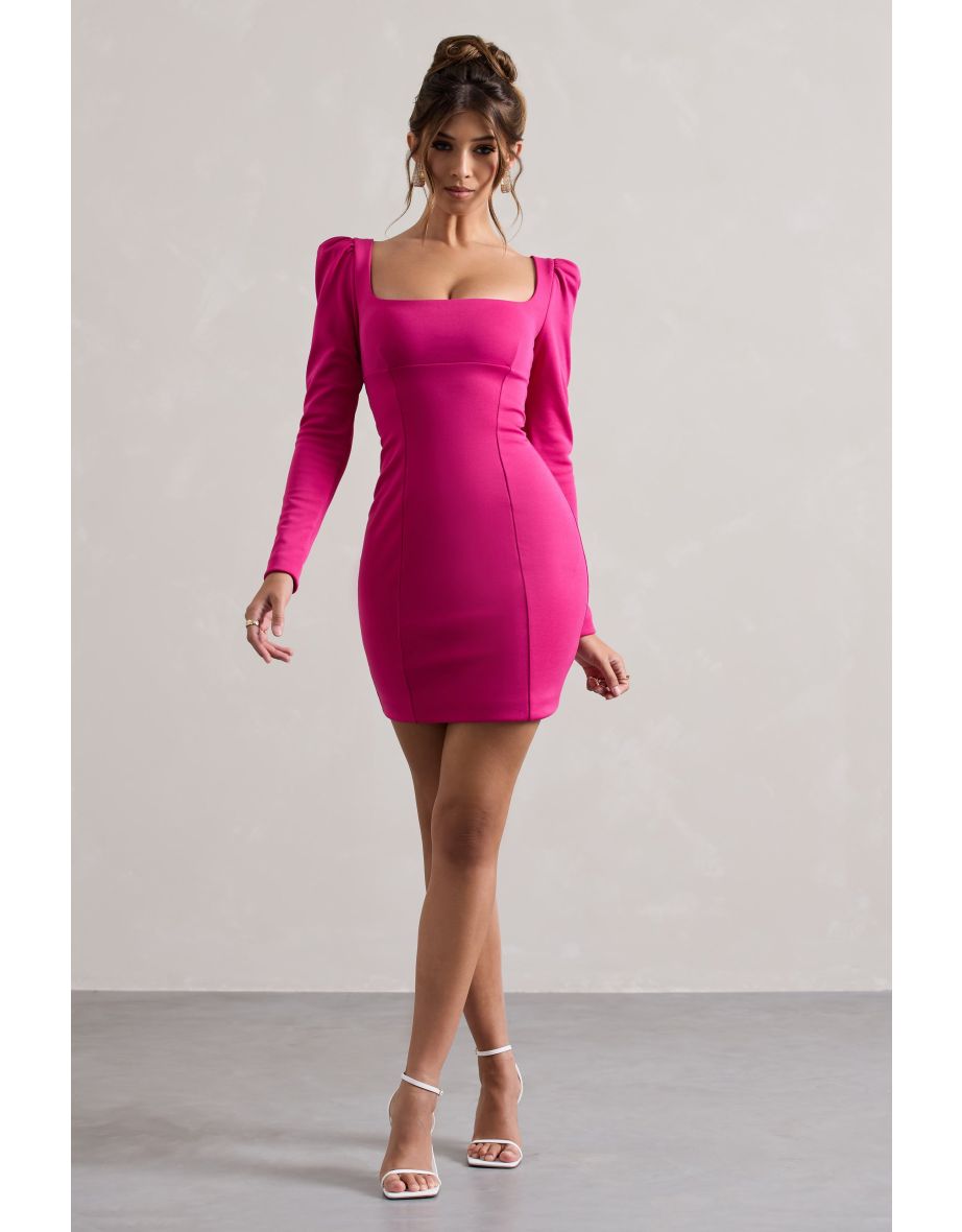 Ainsley | Hot Pink Rib Knit Long-Sleeve Mini Dress - 4