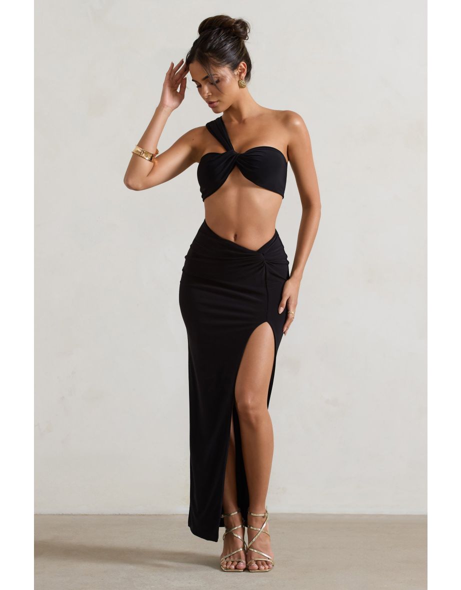 Tender Kiss | Black Knot Split Maxi Skirt