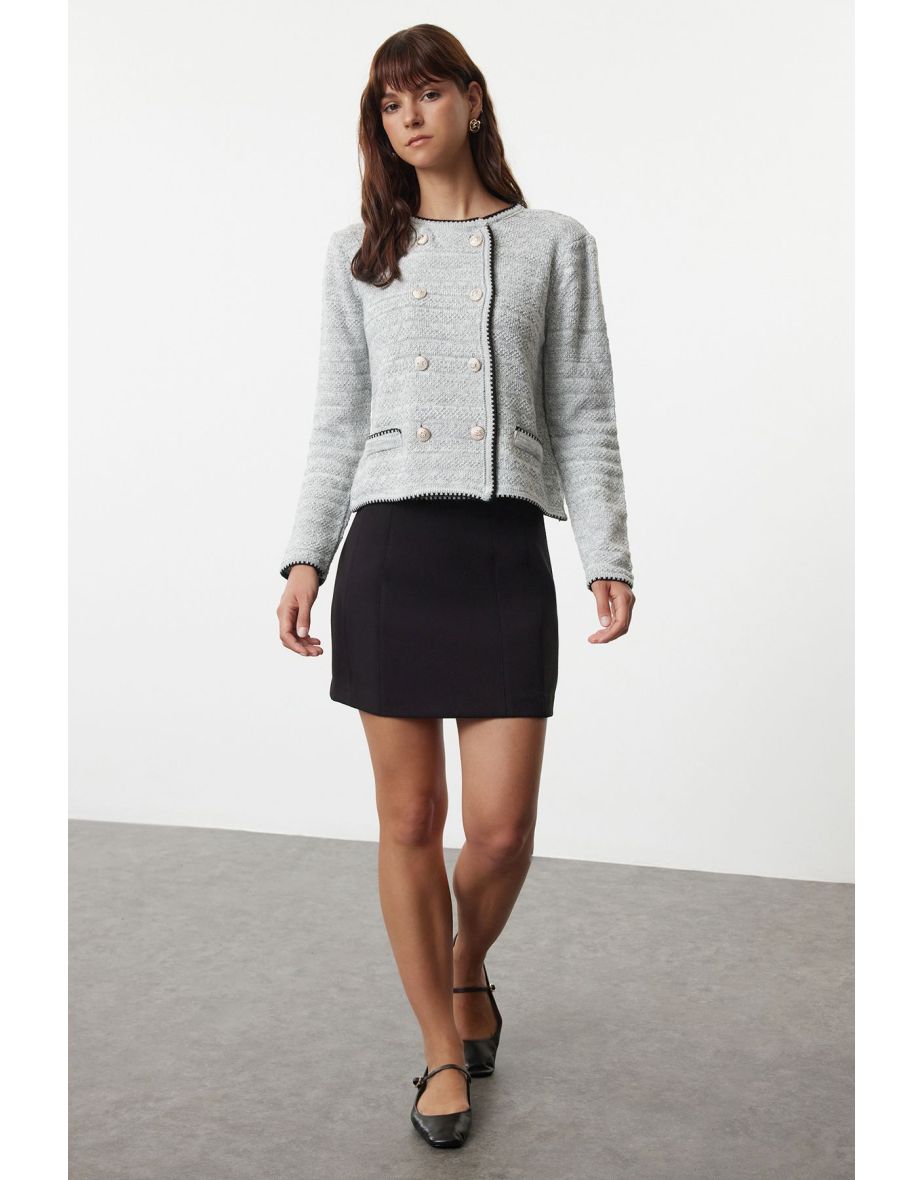 Gray Double Breasted Knitted Cardigan