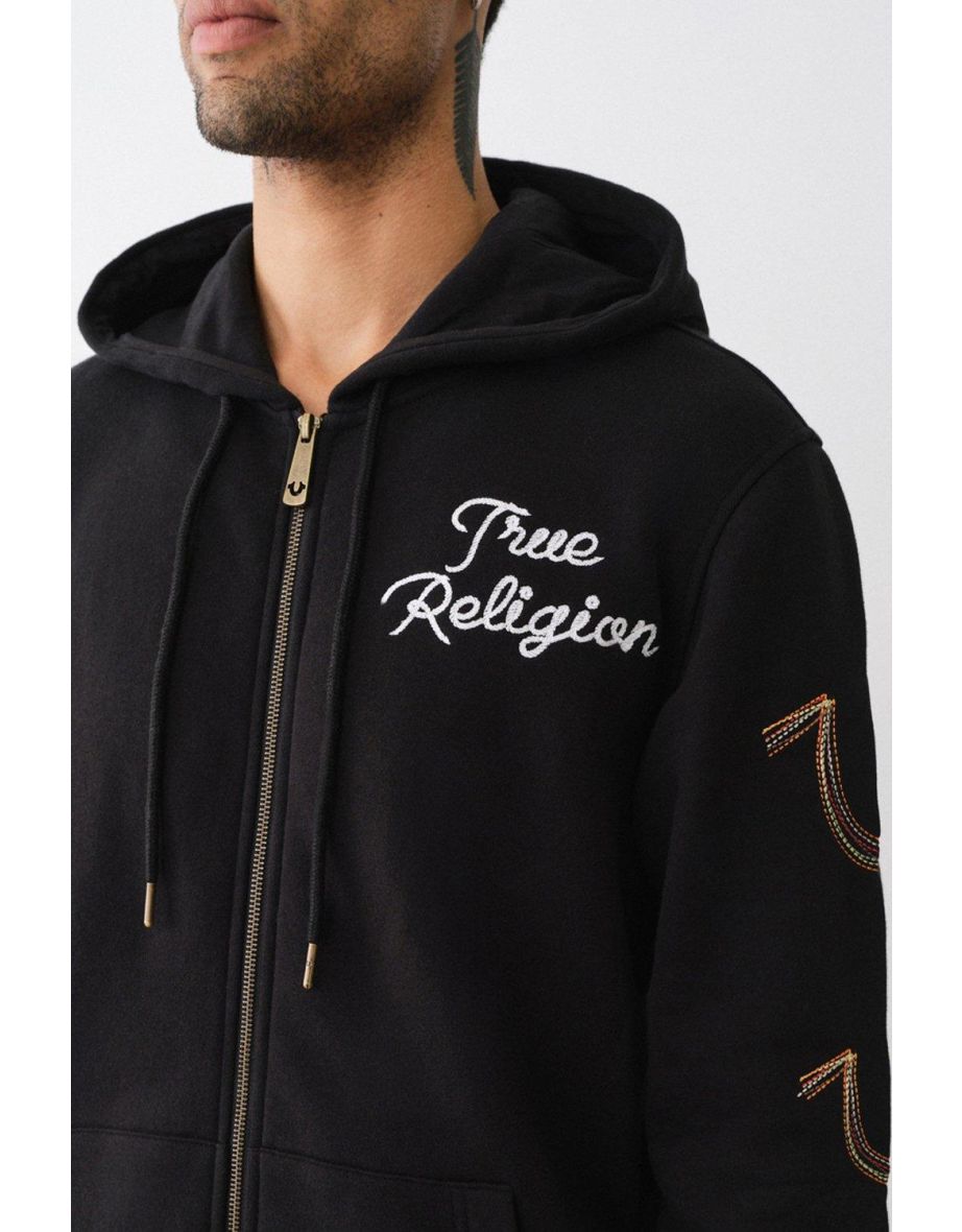 Rainbow Embro Zip Up Hoodie Black - 3