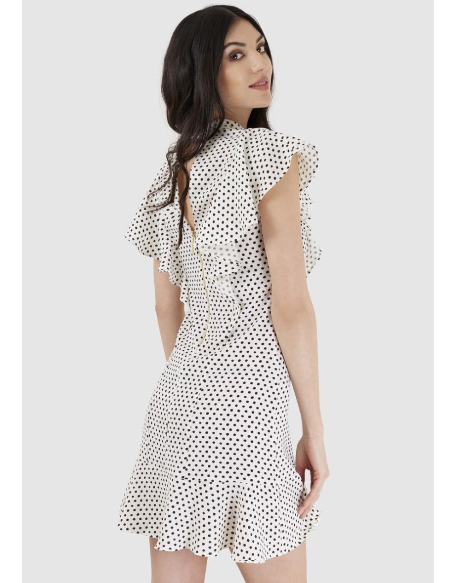 Closet London Black and White Polka Dot Frill Sleeveless Dress - 3