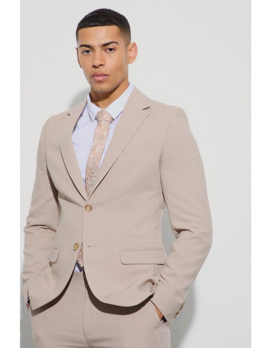 Jersey Skinny Single Breasted Suit Jacket - beige - 2