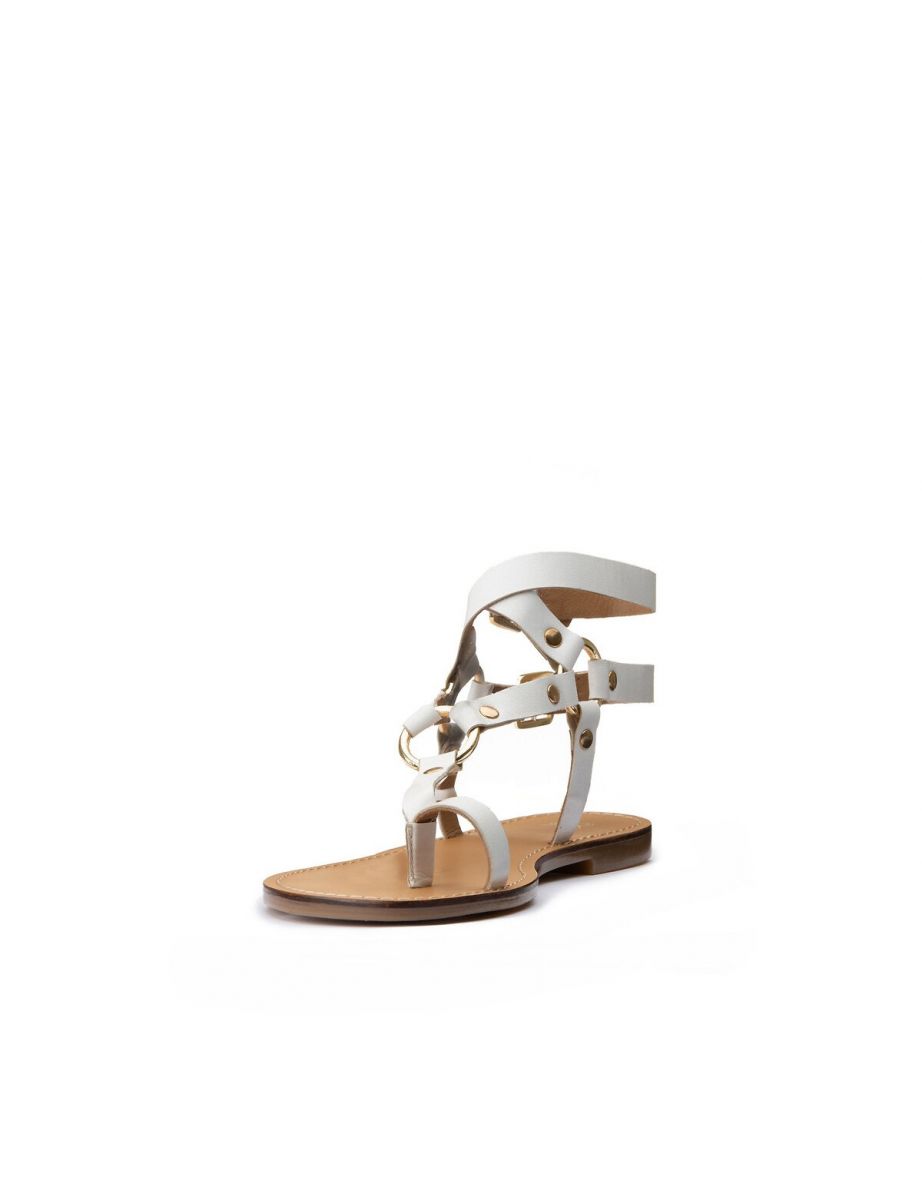 Leather Flat Sandals with Ankle Straps