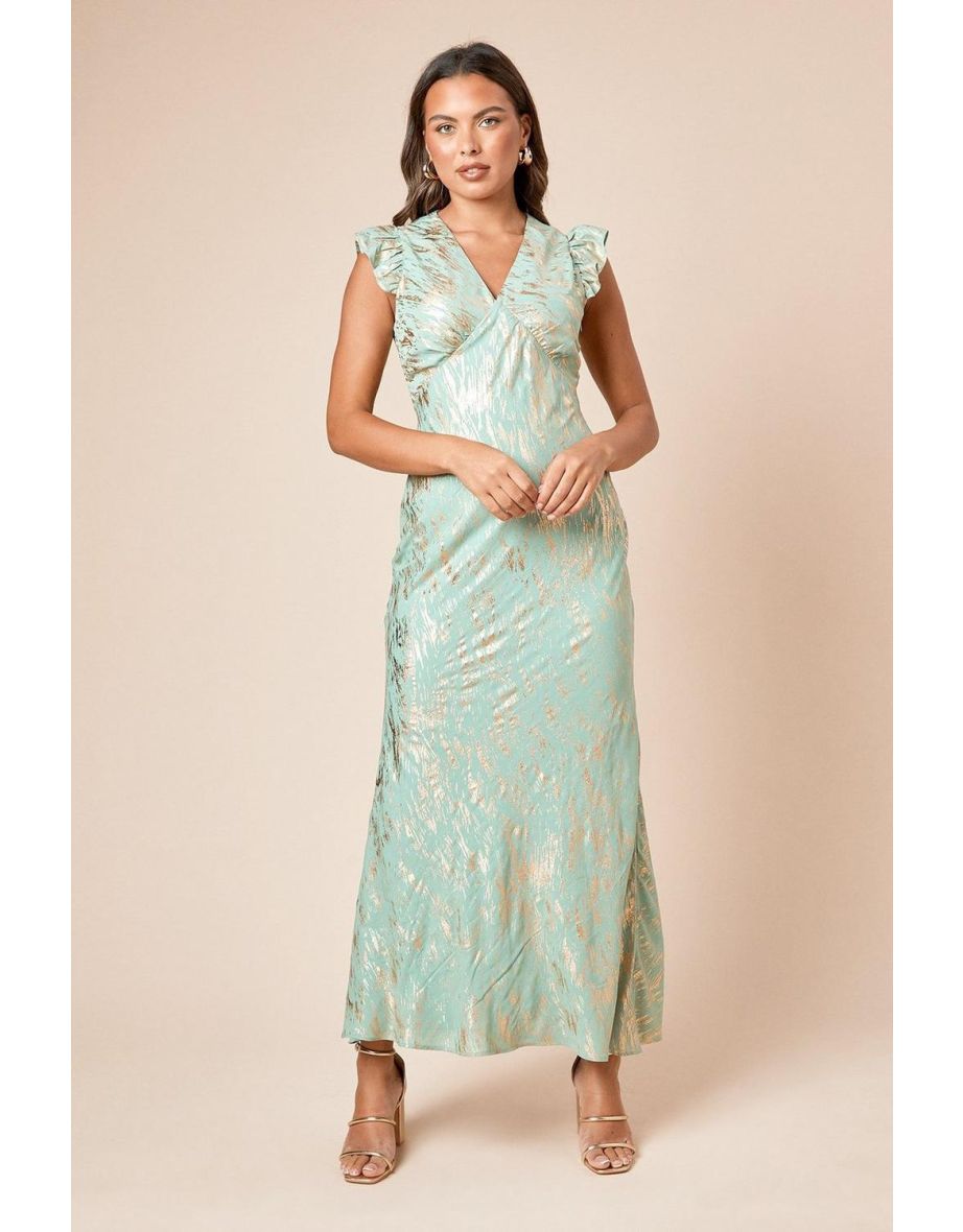 DP Luxe Metallic Frill Shoulder Maxi Dress
