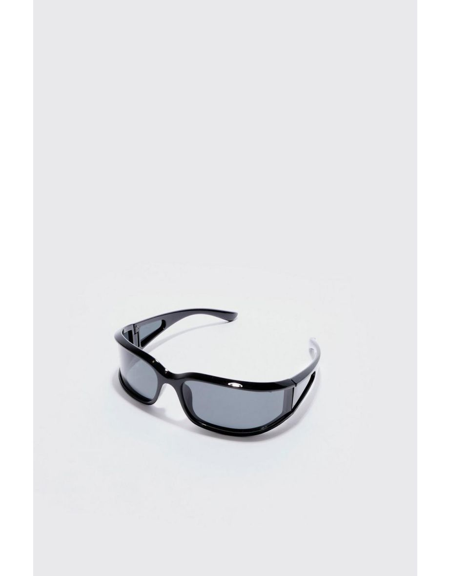 Wrap Around Rectangle Sunglasses In Black - black