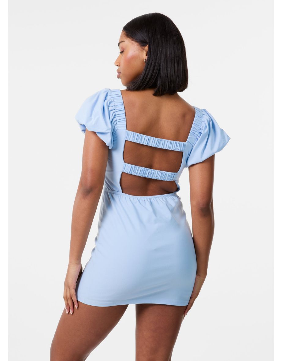 Puff Sleeve Open-Back Mini Dress With Shorts - 3