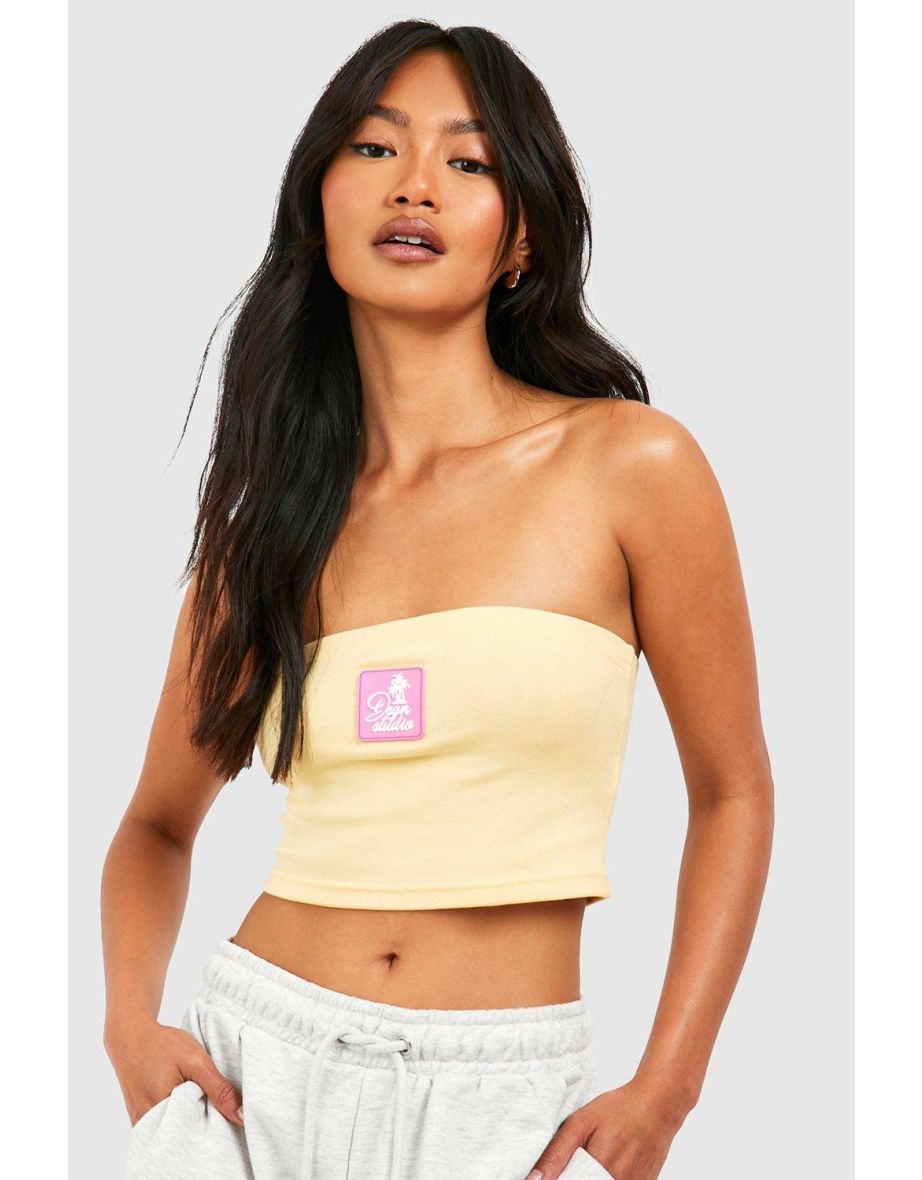 Rib Bandeau Crop Top - yellow - 3