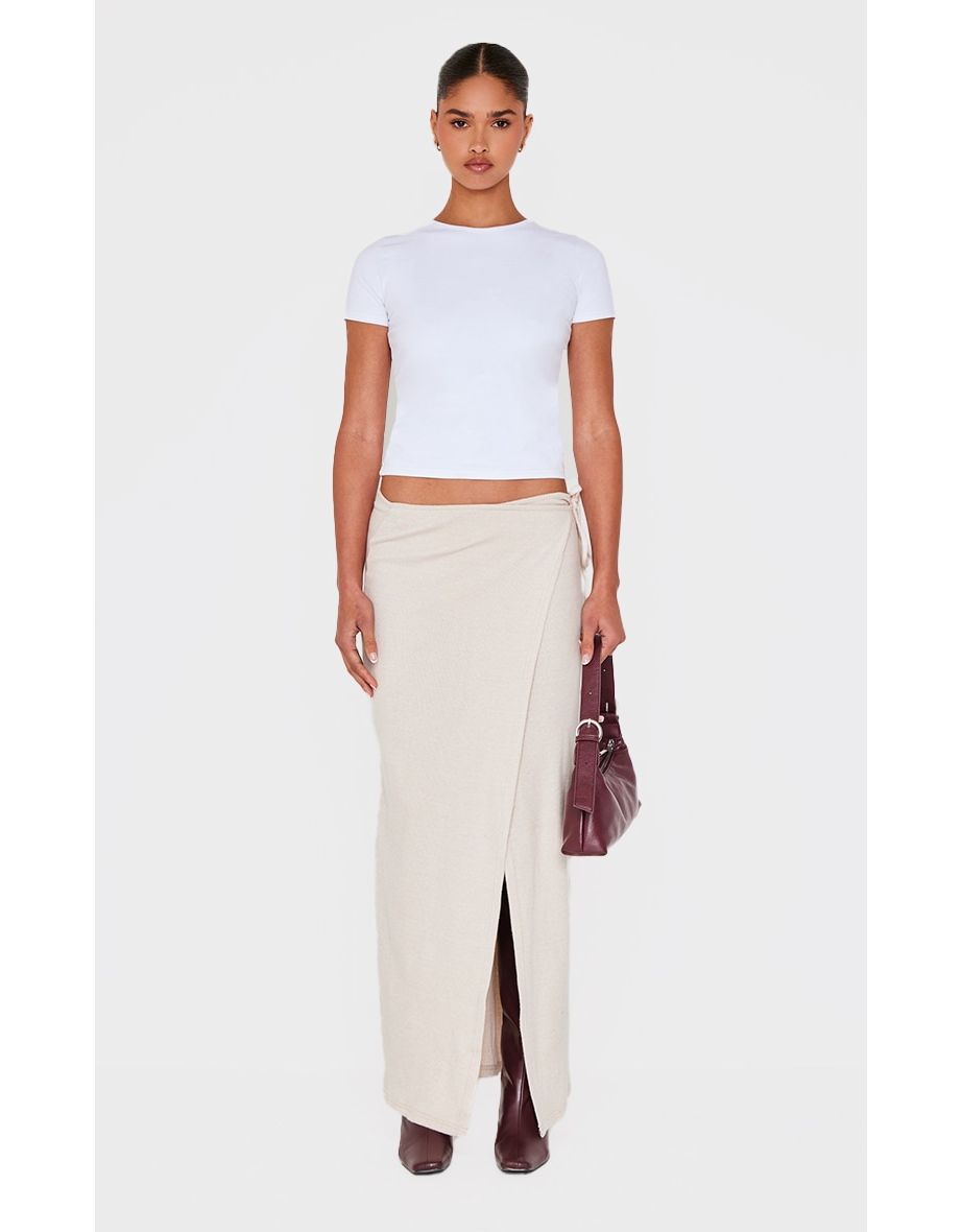 Stone Soft Rib Wrap Front Maxi Skirt
