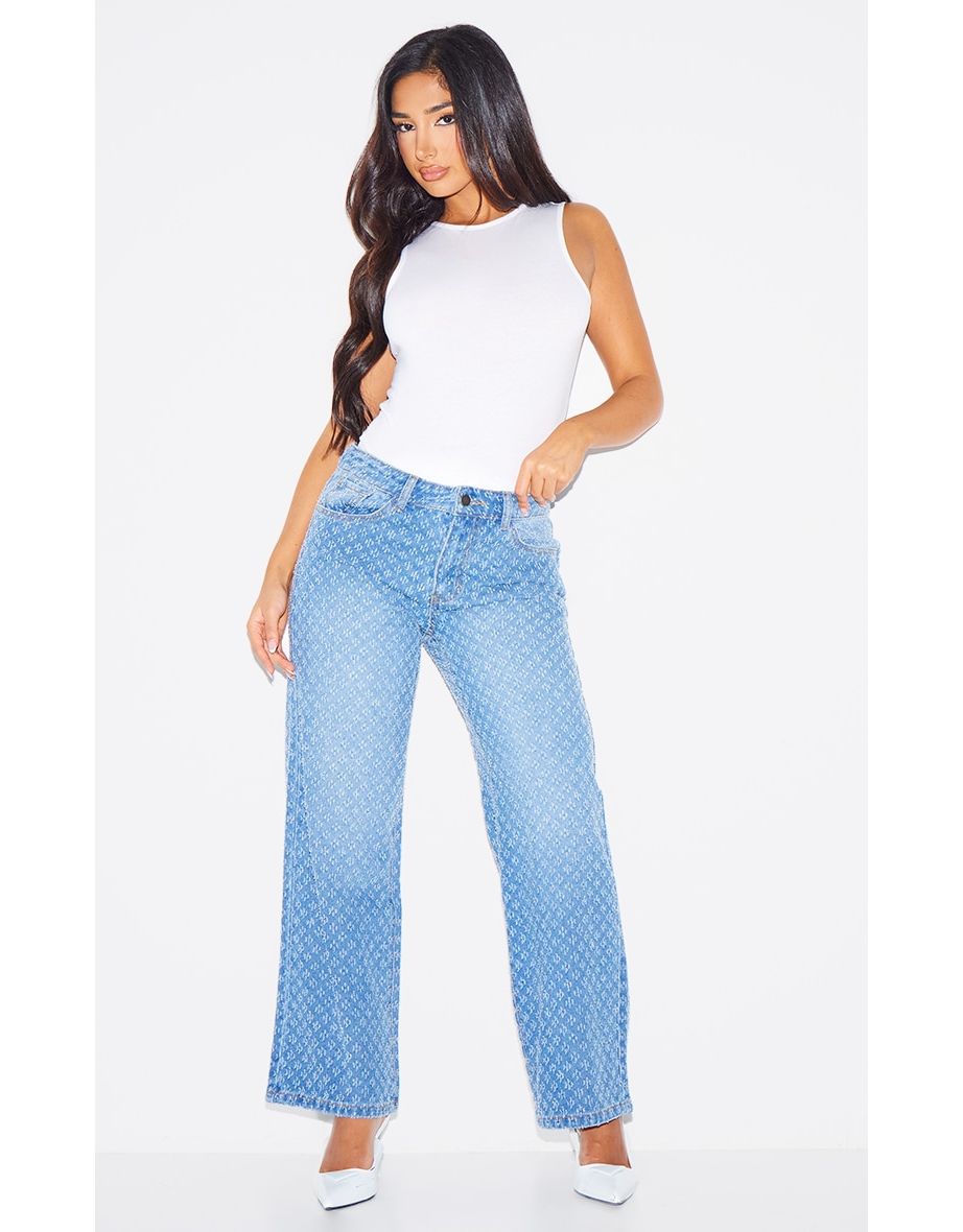 Petite Blue Textured Straight Leg Jeans