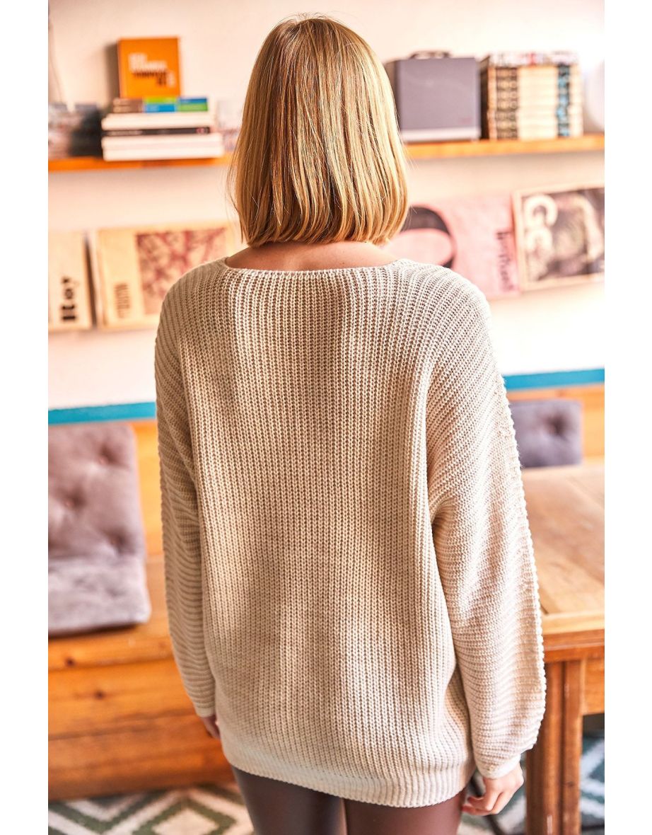 V-Neck Thessaloniki Knit Oversized Knitwear Sweater - 4